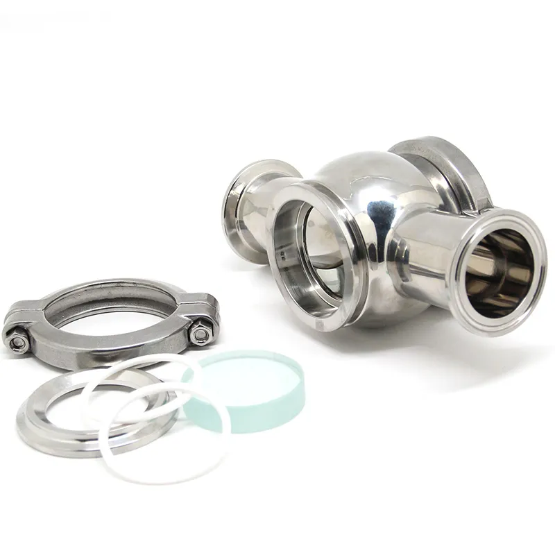 Sanitary Clamp Cross Sight Glass Stainless Steel High Temperature And Pressure Resistant LED Light/Wiper SS304 SS316L Tank Fitting Sight Glass